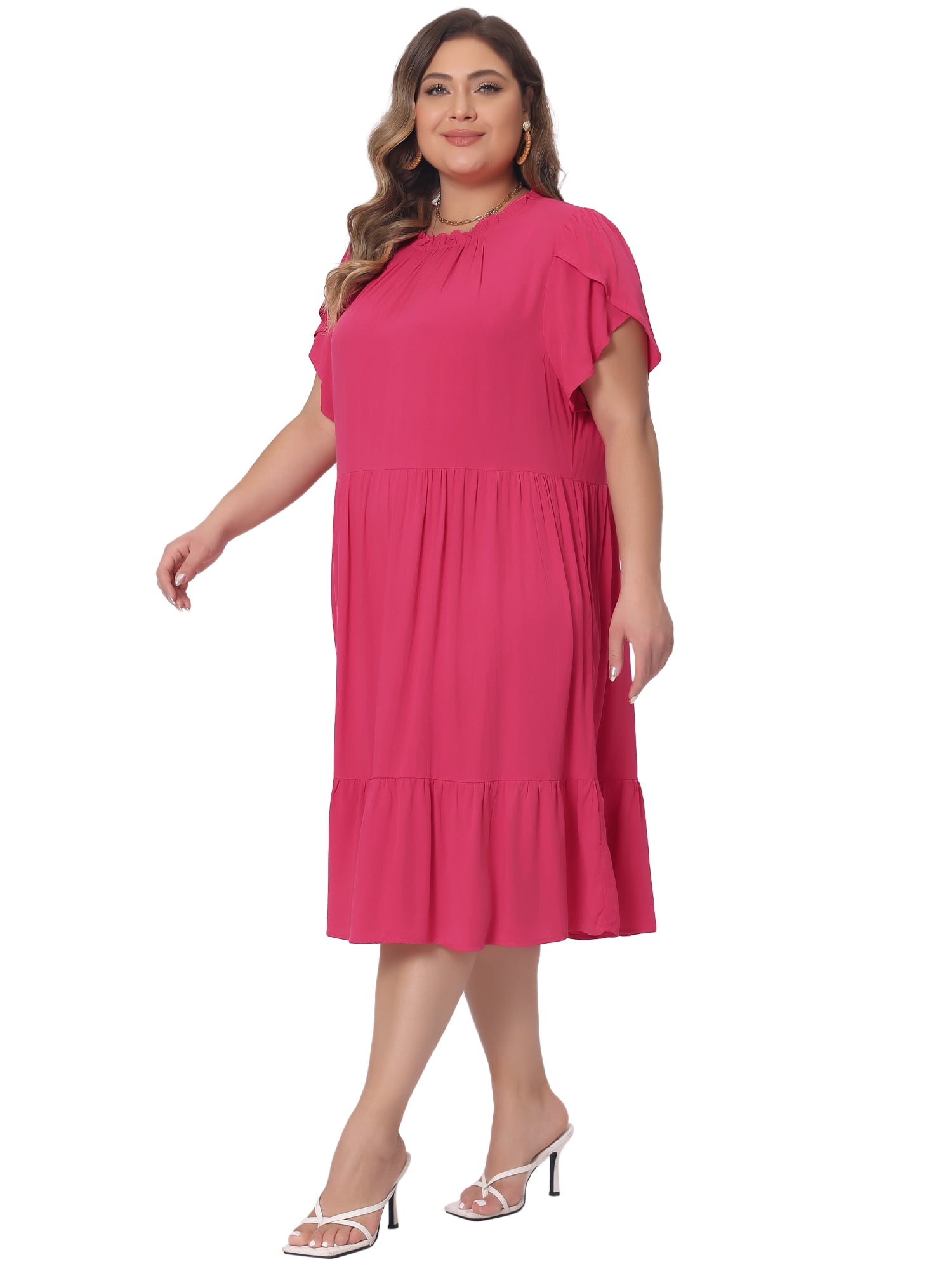 DARING DIVA Women's Plus Size Tie Back Boat Neck Midi Length Dress 4X Hot Pink