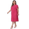 thumbnail image 3 of DARING DIVA Women's Plus Size Tie Back Boat Neck Midi Length Dress 1X Hot Pink, 3 of 6