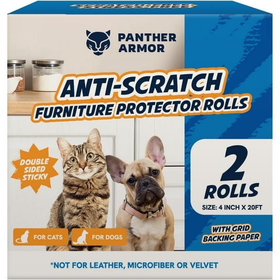 Panther Armor Cat Scratch Protector, Double-Sided Polyester Sofa & Chair Protector, 2-Piece Value Pack, Clear