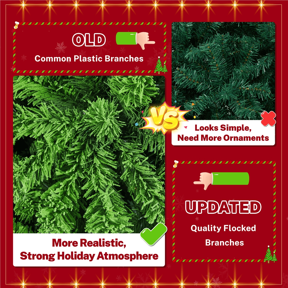 Renwick 6Ft Pre-lit Flocked Artificial Christmas Tree with 250 Incandescent Warm Lights, Pure Green