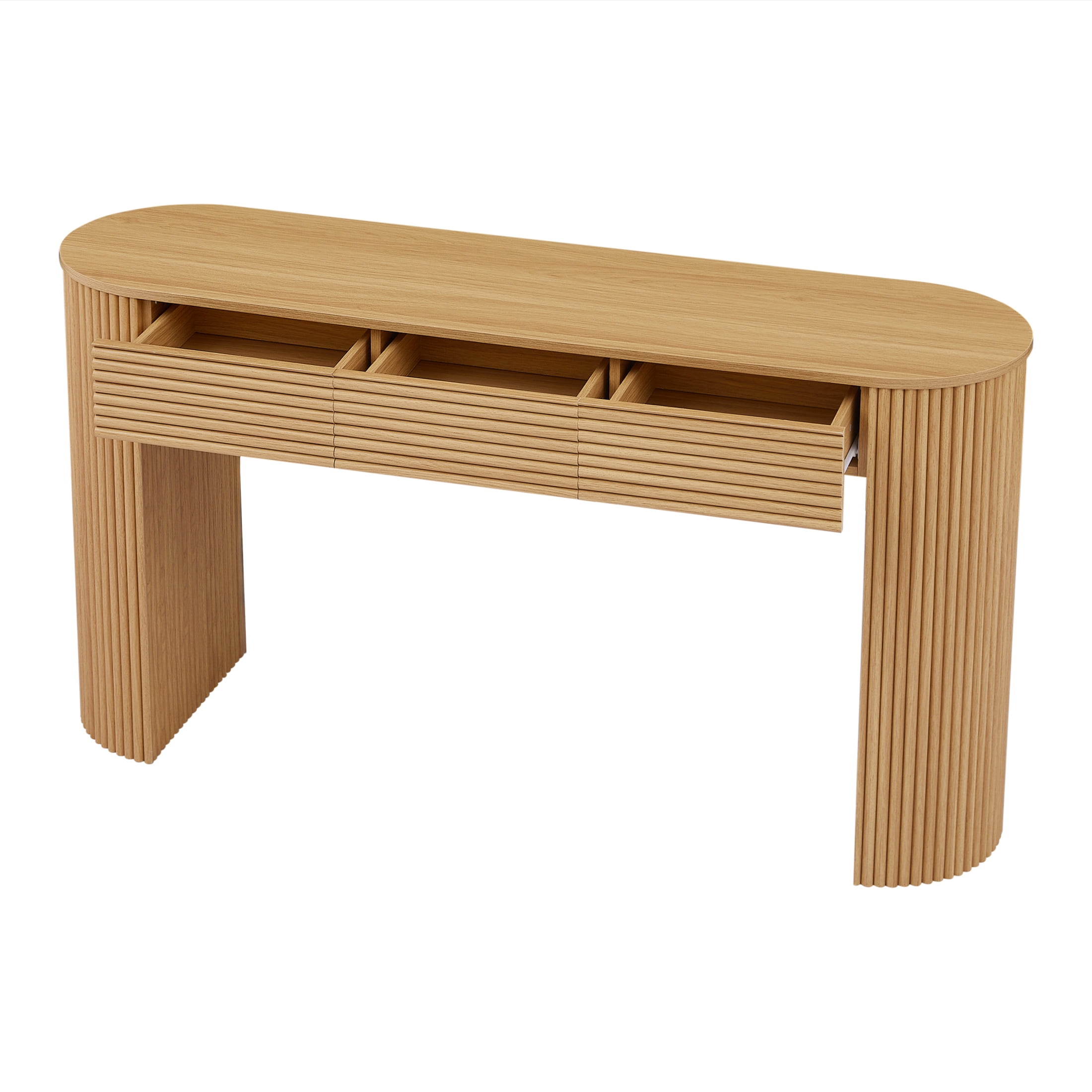 Christopher Knight Home 59.8" Retro Console Table, MDF Entryway Storage Table with 3 Drawers, Natural
