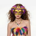 thumbnail image 4 of Xfvqtps 6 PCS Mardi Gras Mask for Women Paper Masquerade Masks Multicolored Feather Carnival Mask for Makeup Performance Ball Party A-6 PCS, 4 of 8