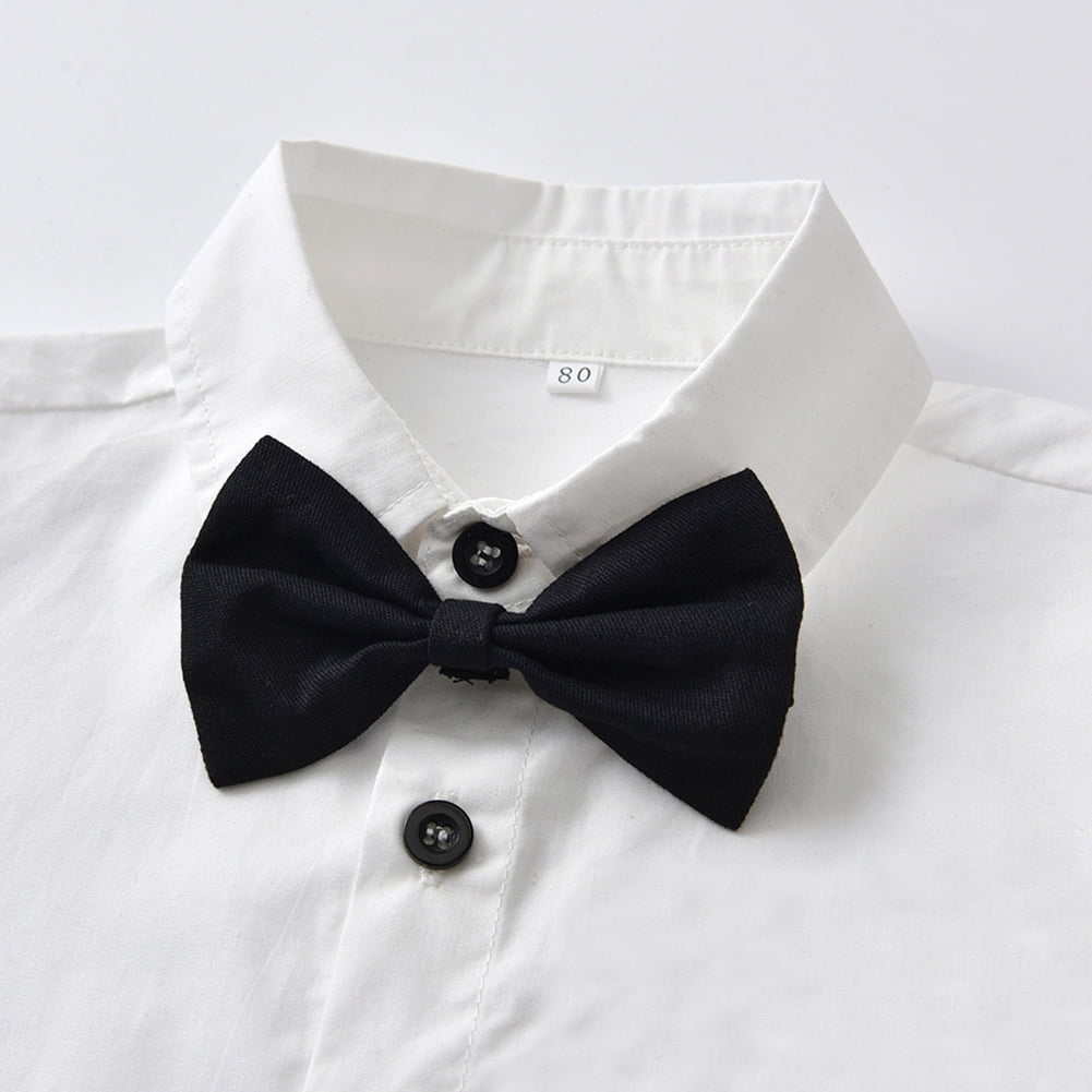 IBTOM CASTLE Toddler Baby Boys Baptism Christening Outift Gentleman Bowtie Shirt + Long Suspender Pants Wedding Birthday Formal Tuxedo Overalls Clothes
