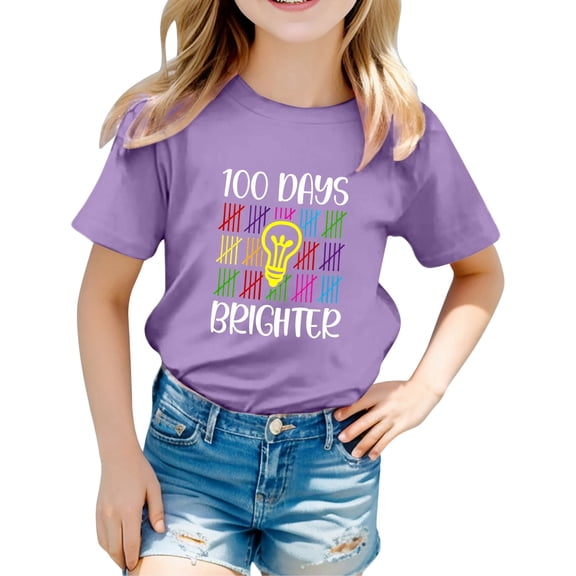 XEGLSBU Shirts for Girls 14-16 Trendy Kids Unisex Graphic Letter Print Short Sleeve T Shirt for Back to School Casual Comfort Tee Purple Size 12-13 Years