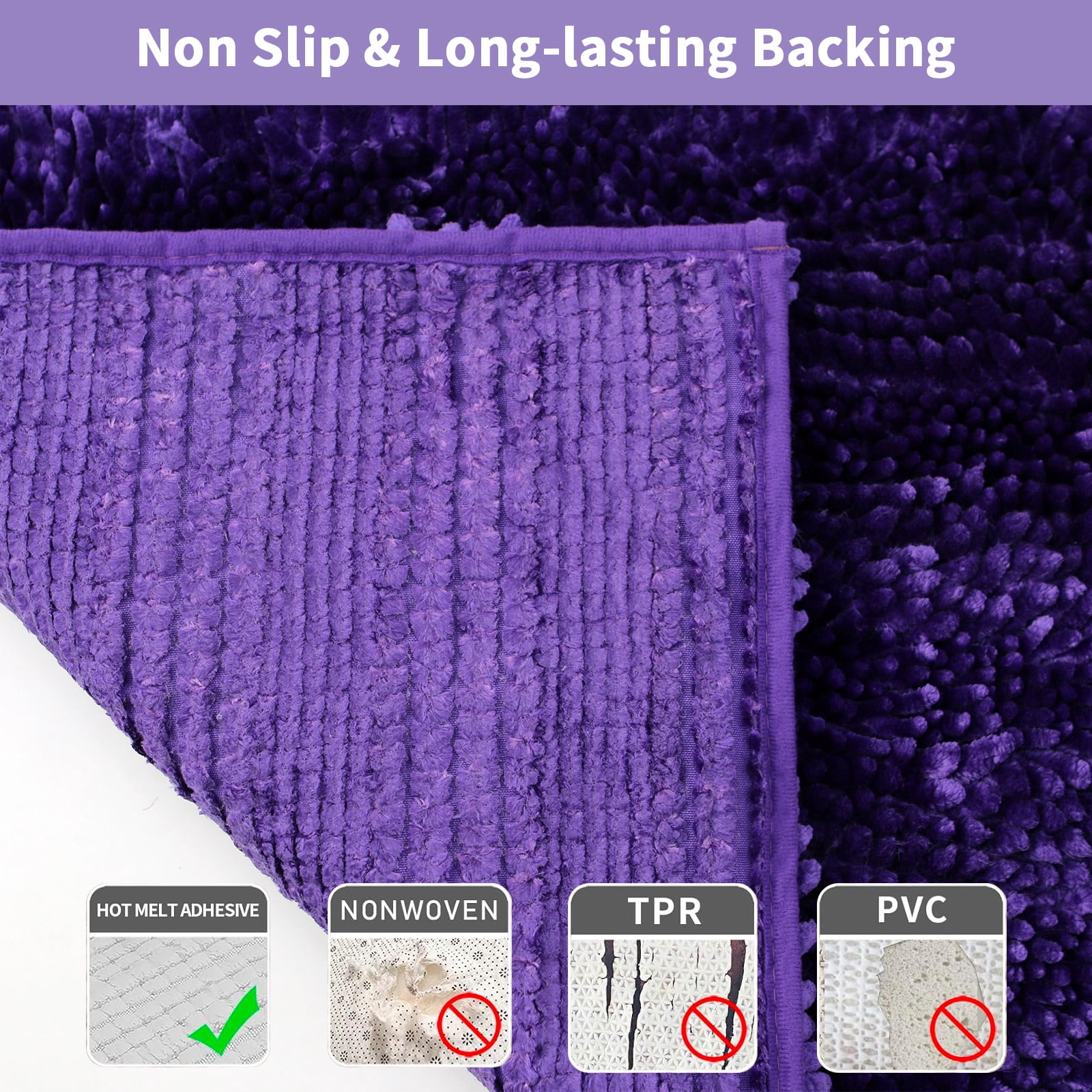 Civkor Bathroom Rugs, Bath Mats Set 2 Pieces Non Slip, 31x20 Plus 24x16Inch, Machine Washable, Soft Shiny Chenille and Quick Qry, Dark Purple