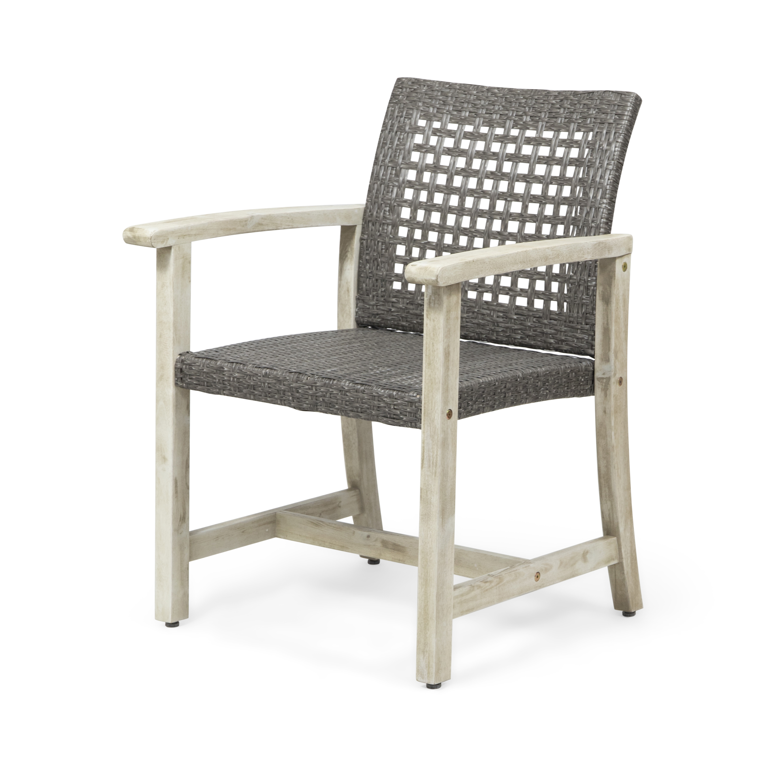 GDF Studio Beacher Outdoor Acacia Wood and Wicker Dining Chair (Set of 2), Light Gray Wash and Mix Black - image 4 of 11