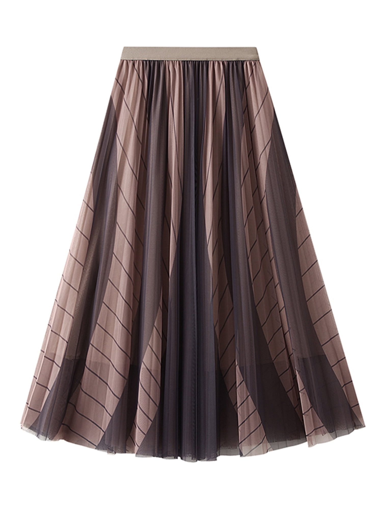 Eyicmarn Womens Tulle Midi Skirt Elastic High Waist Contrast Color