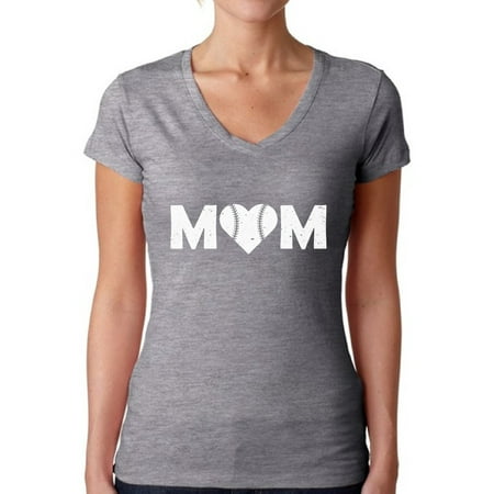 Baseball V-neck T-shirt - Awkward Styles Women's Baseball Mom Heart V-neck T-shirt White Heart Mother's Day Gift