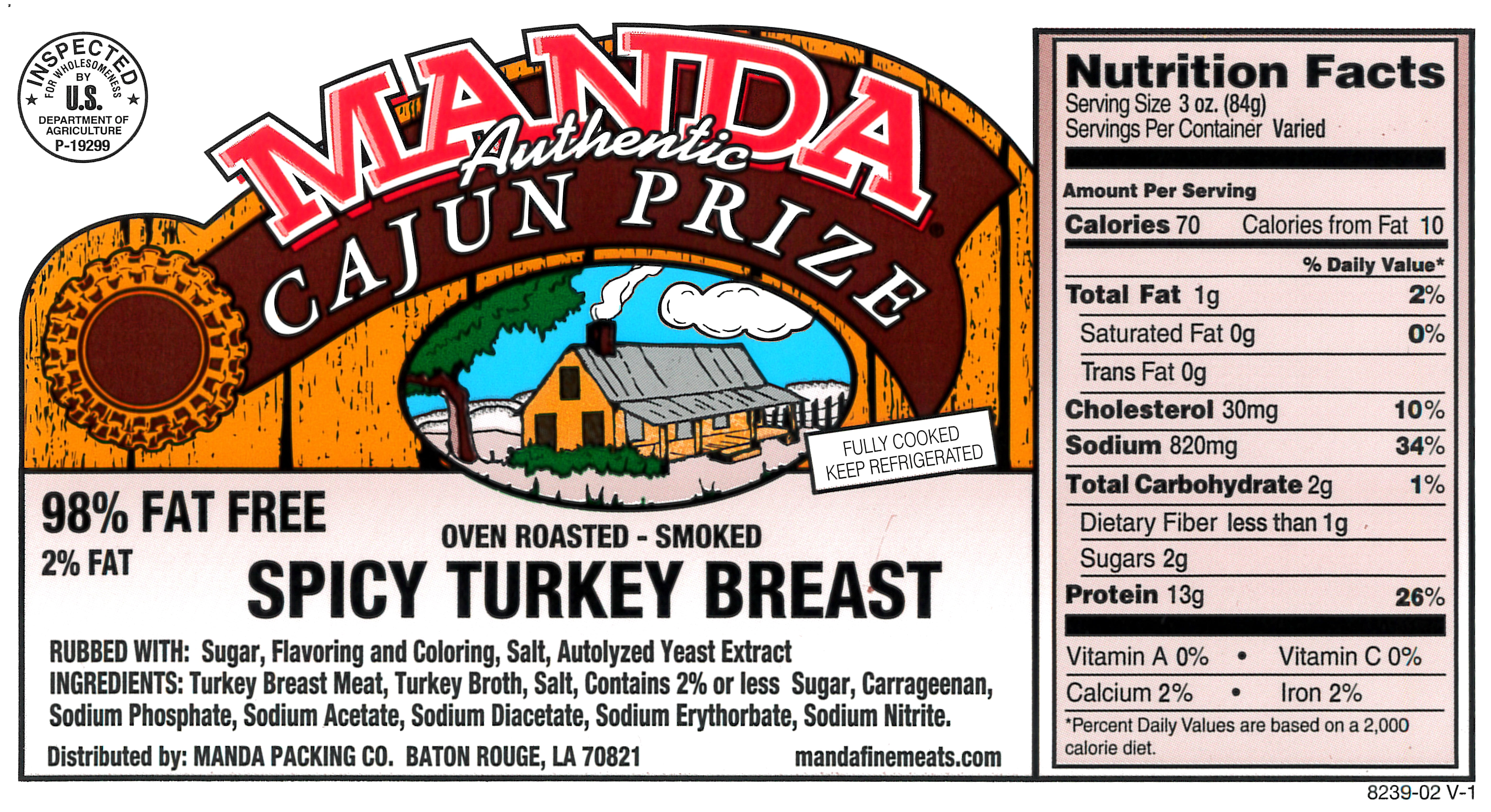 Manda Fine Meats Cajun Turkey Breast, Deli Sliced, Vacuum Pack (Refrigerated)