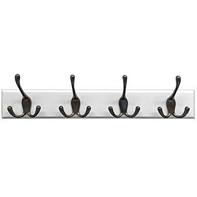 Headbourne Designer Series 8019E 18" White Hook Rail/Coat Rack with 4 Black Nickel Triple Hooks