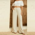 thumbnail image 2 of WTXUE Wide Leg Pants, Bell Bottoms Women's Linen Waisted Buckle Pants Elegant Pockets And Casual Court Pants Stylish Elegant And Comfortable, Palazzo Pants Slacks, Beige, 2 of 8