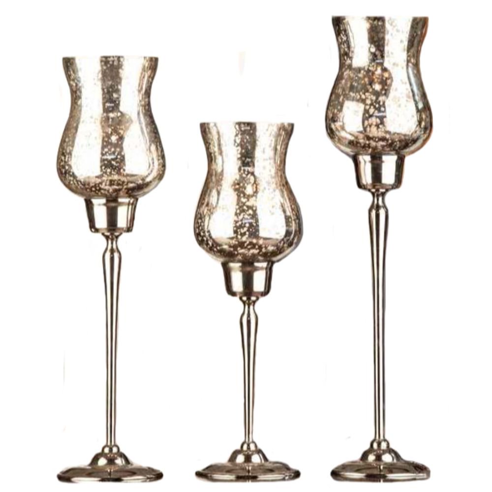 Enthralling Metal Glass Candle Holders, Set of 3