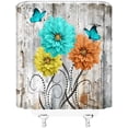 thumbnail image 3 of Rustic Flower Shower Curtain Turquoise Orange Yellow Floral Abstract Leaves Vintage Wooden Board Butterfly Shabby Farmhouse Bran Bathroom Home Curtain Decor with Hooks-60"W x 72"L (Pack of 1), 3 of 7