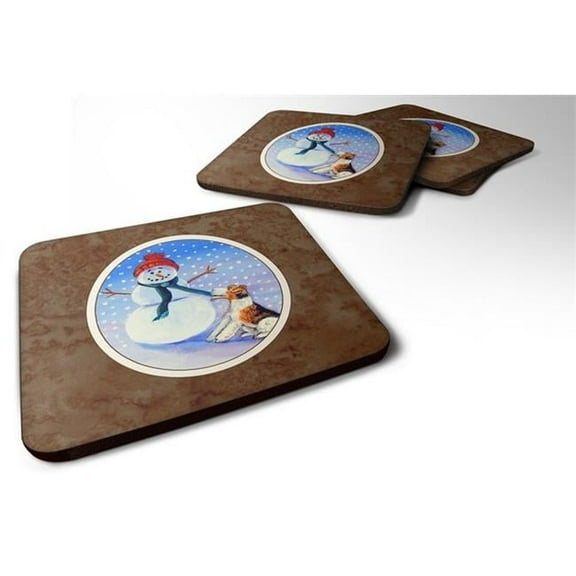 Snowman with Fox Terrier Foam Coaster, Set of 4