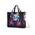 thumbnail image 2 of Earphone Cat Head Colorful Corduroy Tote Bag Handbag Large Messenger Bag Shoulder Crossbody Zipper Bag Purse, 2 of 8
