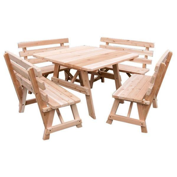 Western Red Cedar Square Table with 4 Backed Benches - Walmart.com