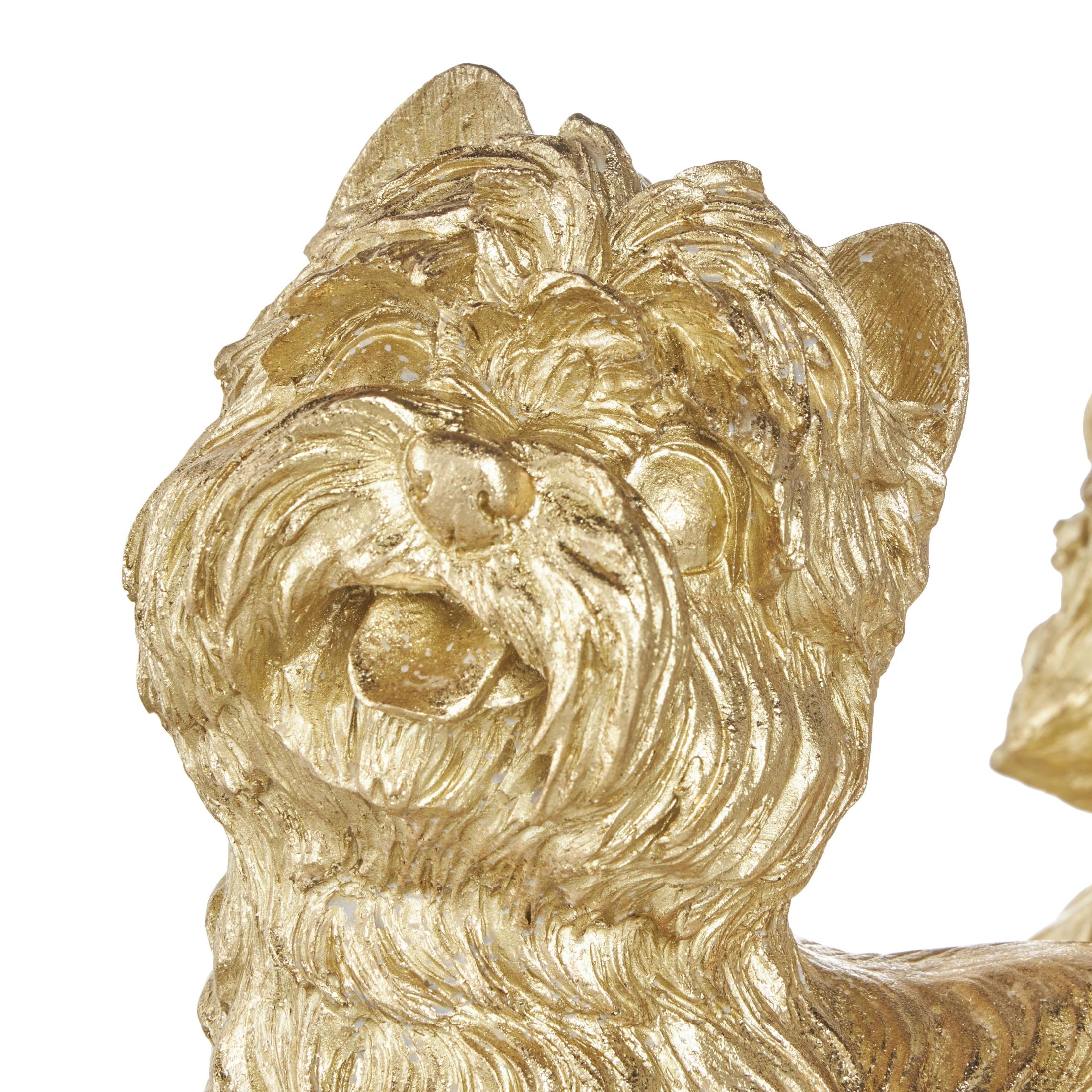 5"W, 9"H Gold Polystone Sitting and Standing Dog Sculpture, by DecMode (2 Count)