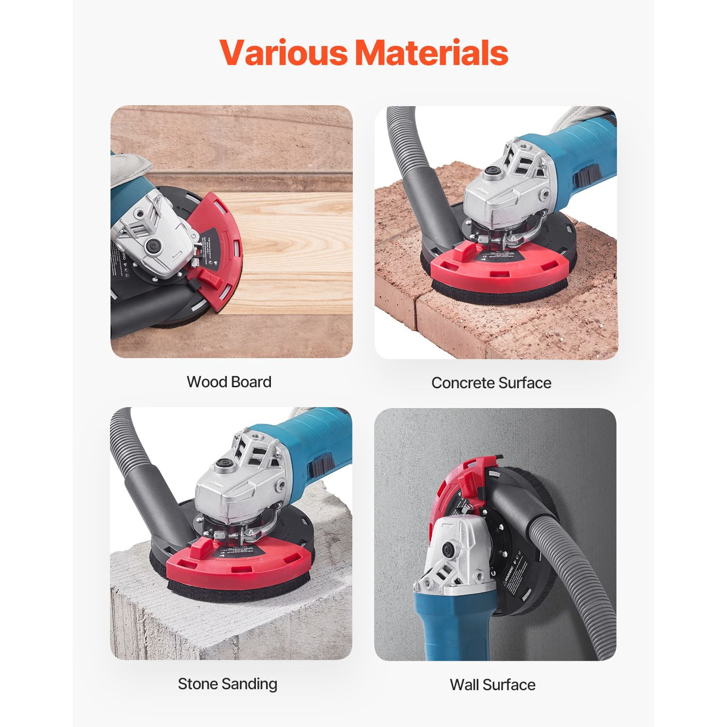 Universal 4-5 inch angle grinder dust cover, including 5-inch stone grinding cup wheel and 6 washers, can be connected to a wooden concrete vacuum cleaner
