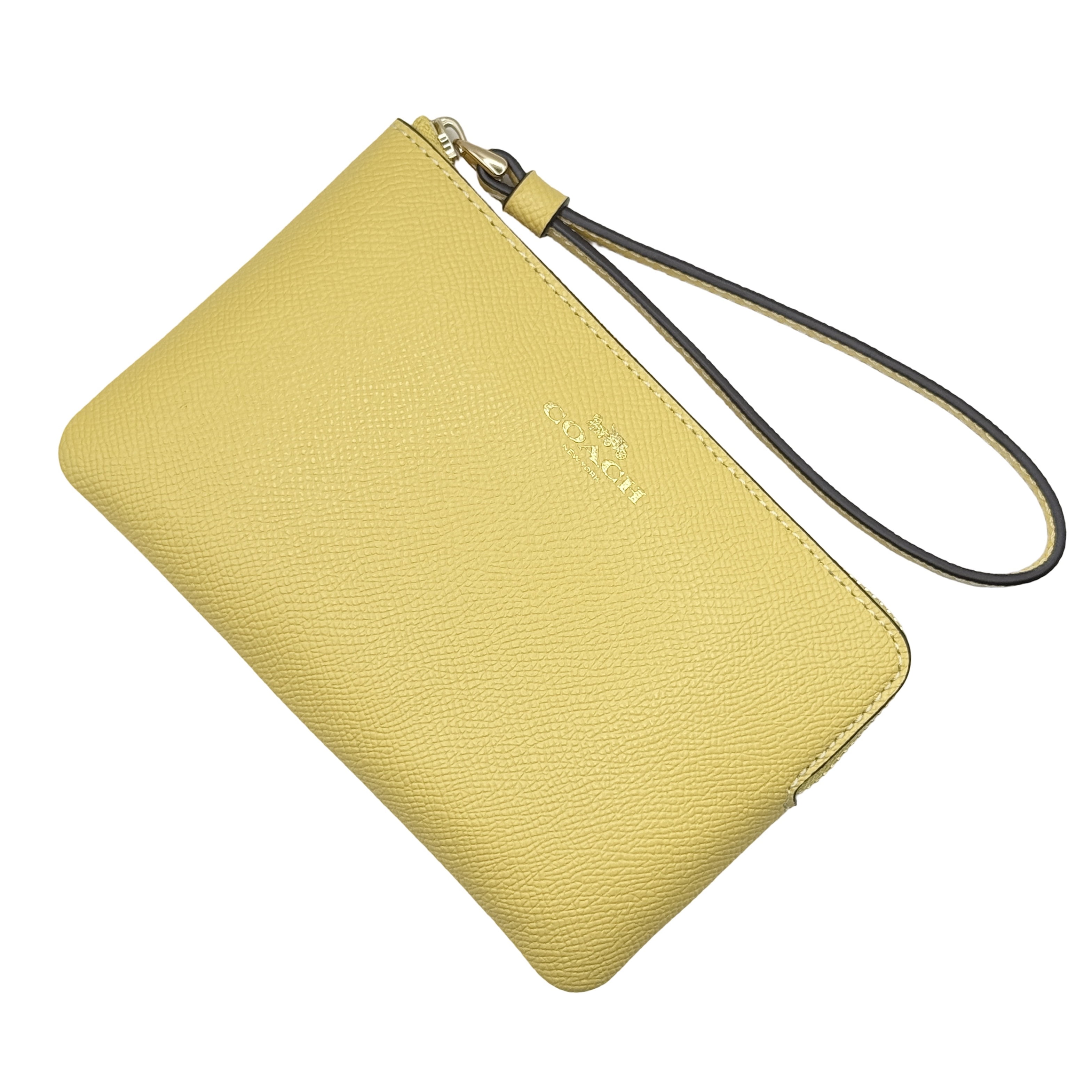 Coach Women's Small Corner Zip Crossgrain Leather Wristlet (Yellow