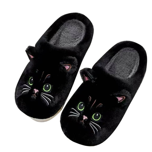 Kilaqueen Slippers for Women Indoor Cute Cartoon Cat Plush Fleece Slippers Cozy Soft Memory Foam Indoor Non-slip Winter Slippers