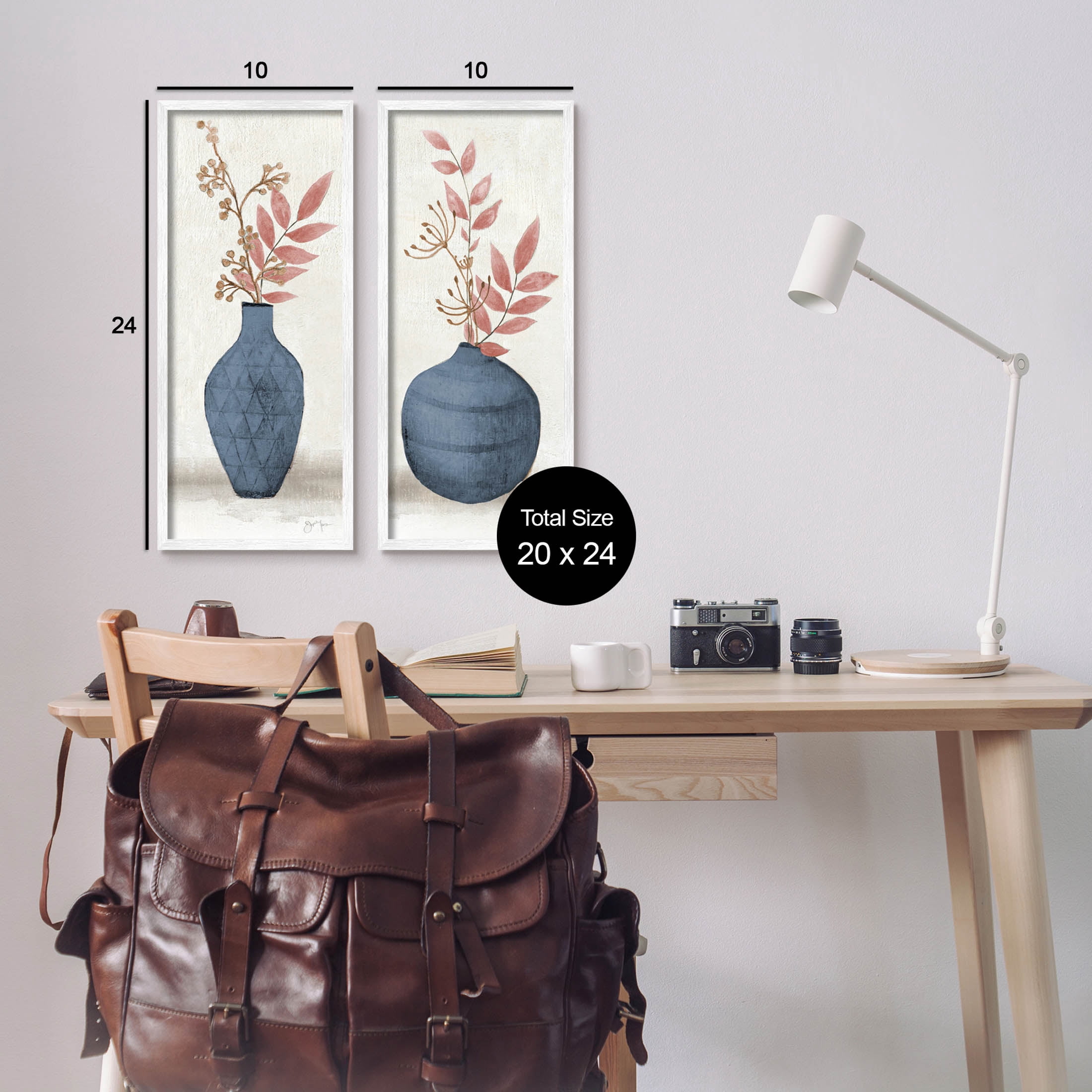 Ikebana Flower Vases Arrangement Botanical & Floral Graphic Art White Framed Art Print Wall Art, Set of 2