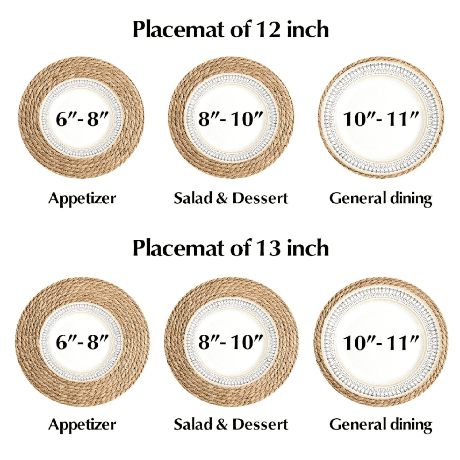 13 Inch Set of 10 - Boho Rattan Placemat Natural Water Hyacinth Placemats, Farmhouse Weave Place Mats, Rustic Braided Wicker Table Mats for Dining Table,Home,Wedding