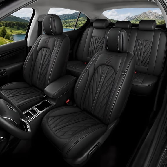 BaiCH Car Seat Covers, Breathable and Waterproof Faux Leather Automotive Seat Covers for Cars SUV Truck Sedan,Universal Anti-Slip Driver Seat Cover with Backrest (Full Seat, Black)