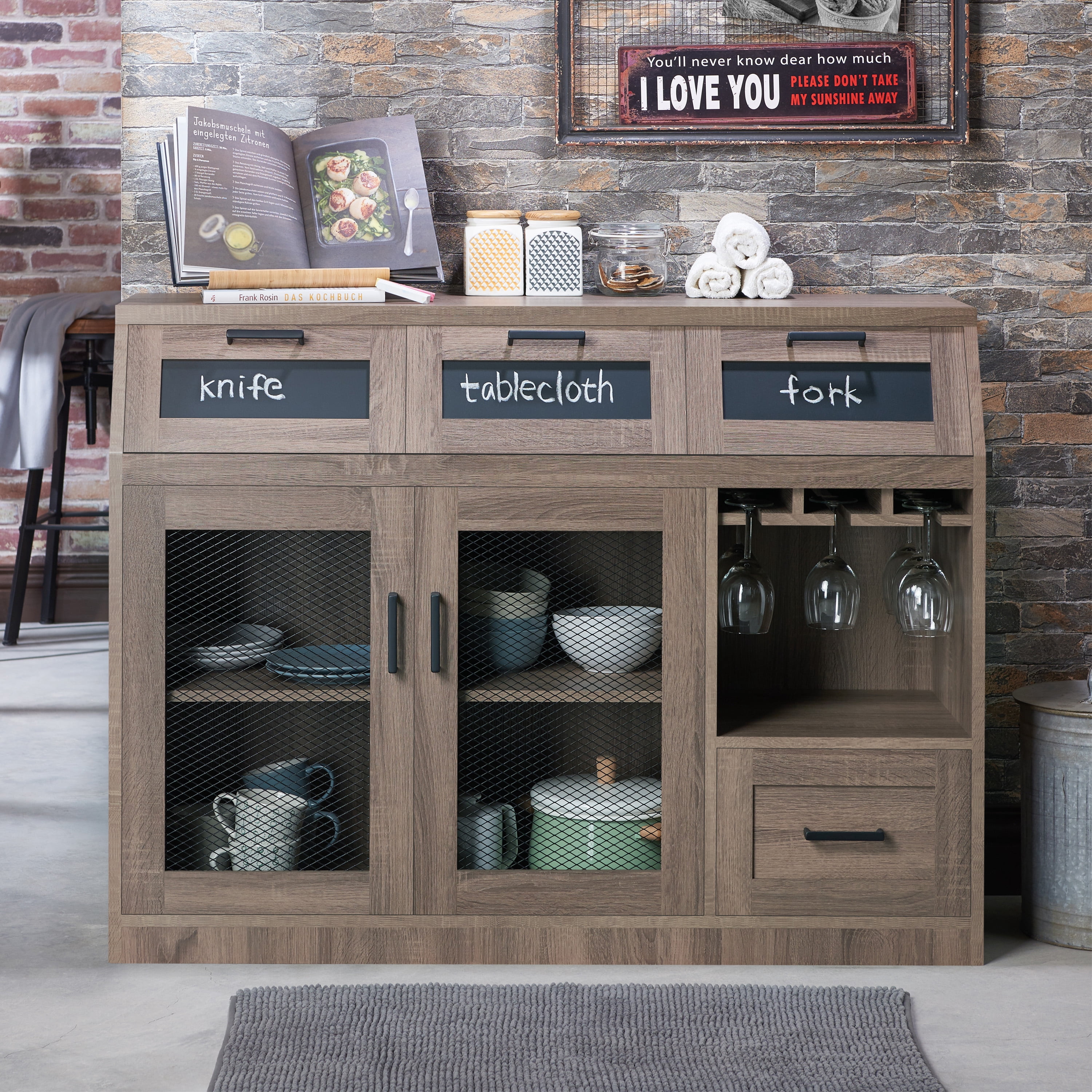 Furniture of America Michigan Multi-Storage Dining Buffet, Chestnut Brown