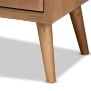Baxton Studio Alina Mid-Century Modern Medium Oak Finished Wood and Rattan 2-Door Accent Storage Cabinet