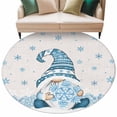 thumbnail image 2 of Blue Gnomes Christmas Round Area Rug 5 FT, Non Slip Bedroom Area Rug, Blue Xmas Snowflake Winter Rustic Washable Soft Circular Carpet Floor Mat for Kitchen Dining Room Foyer Balcony Dorm, 2 of 9