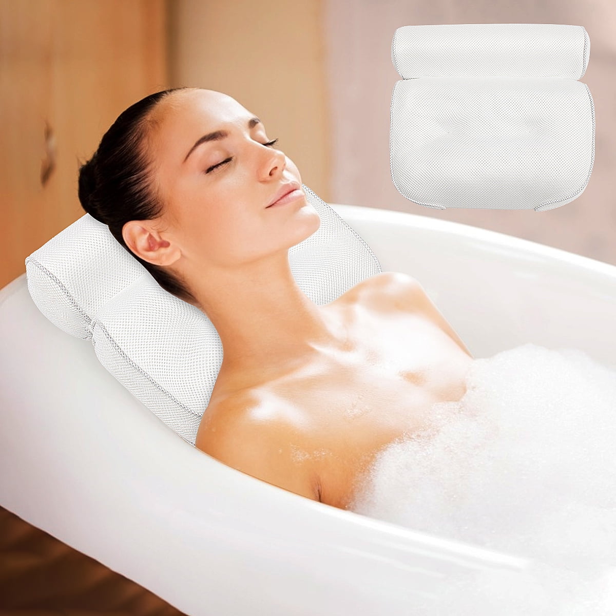 2pcs 3D Breathable Spa Bath Pillow Home Massage Bath Tub with 4 Suction Cups 