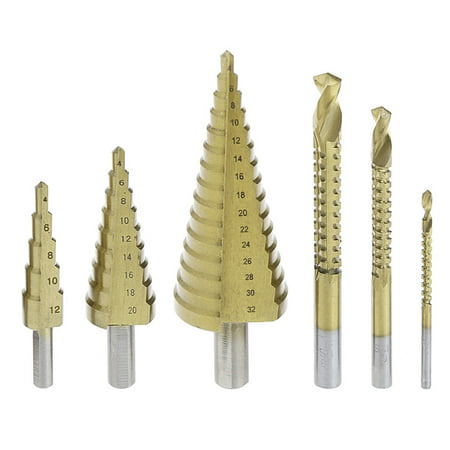 

6 Pcs/Set HSS Steel Titanium Coated Step Drill Bit Hole Cutter 4-32mm Metal Tool