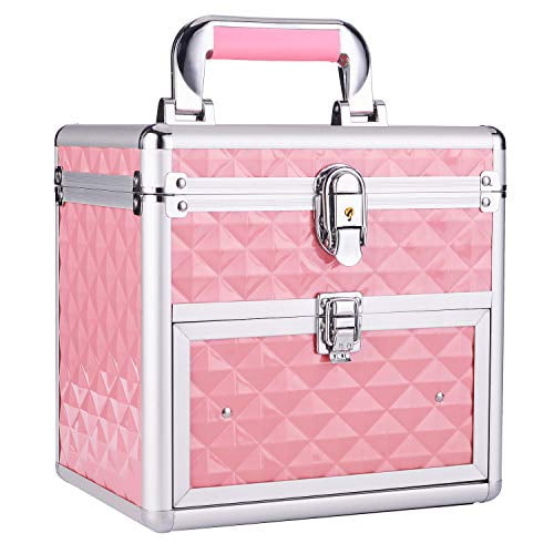 Frenessa Nail Polish Organizer Travel Case Manicure Accessory Storage Makeup Box With Mirror Keys Portable Cosmetic Train Case Jewelry Box with Pink - Walmart.com