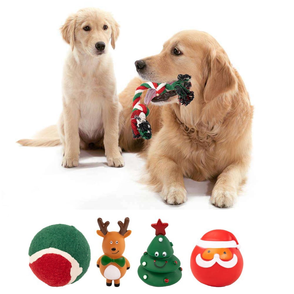 Christmas Dog Stocking Toys Xmas Dog Toys Set, Rubber Dog Toys, Indestructible Dog Toy Durable Squeaky Puppy Chew Toys for Training Teething