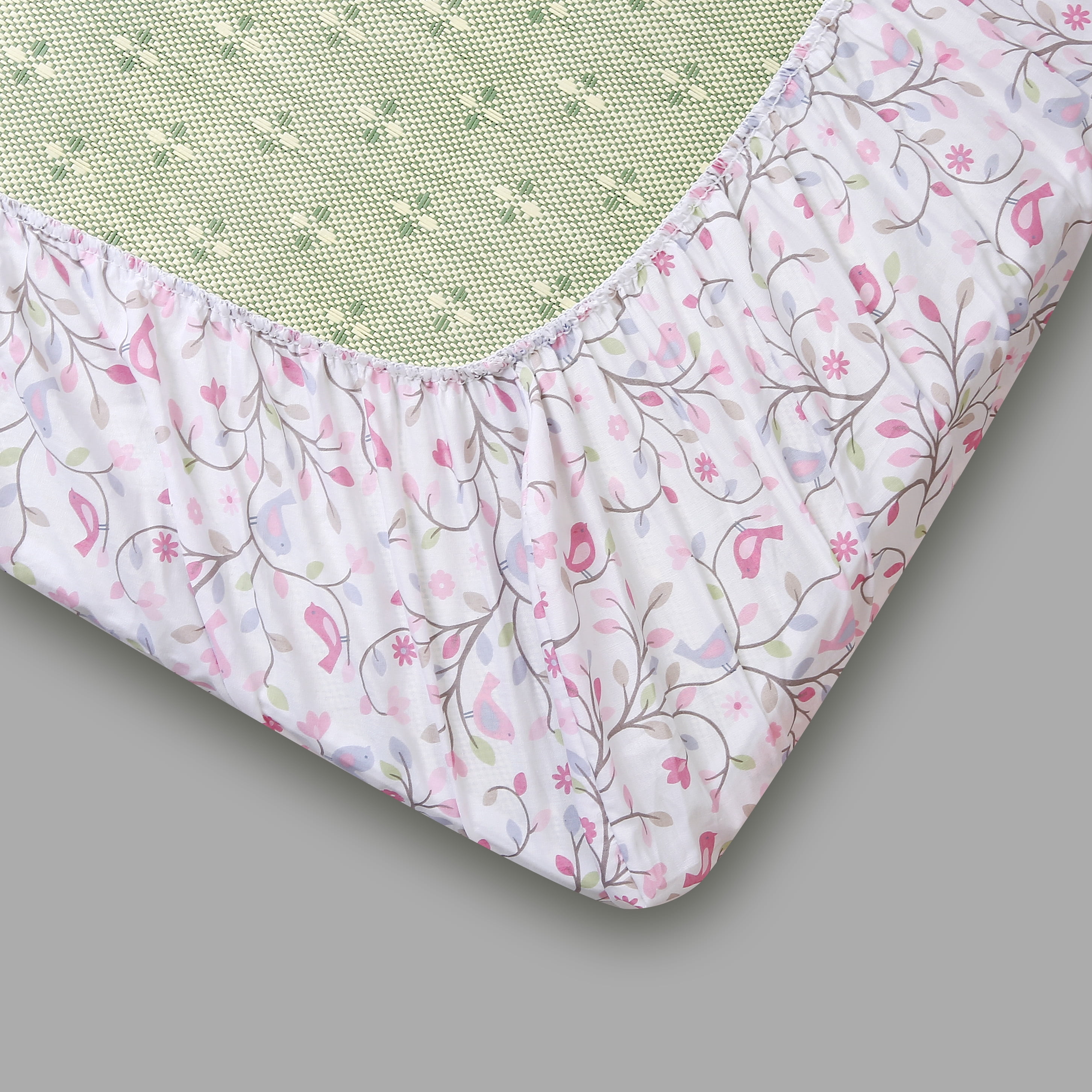 Sweet Baba Soft Cotton 3PC Crib Bedding Set, Pink Bird Crib Set for Baby Girls