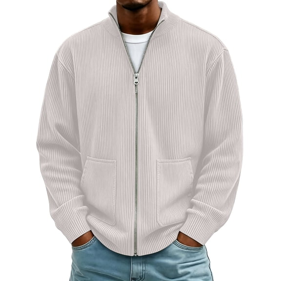 StSilkitty Men's Zip up Jacket Long Sleeve Stand Collar Jacket Coat with Pockets Fall Winter Lightweight Casual Outerwear