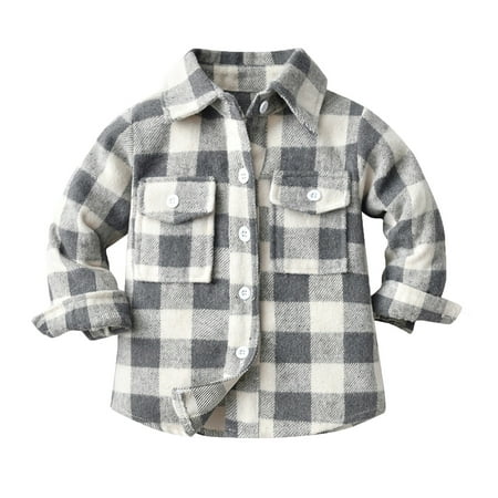 

Kids Toddler Flannel Shirt Jacket Plaid Long Sleeve Lapel Button Down Shacket Baby Boys Girls Pockets Shirt Top Coat Outwear Thermal Long Sleeve Boys