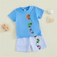thumbnail image 4 of Xudanell Toddler Boy Summer Outfits Baby Boy Airplane Short Sleeves T-Shirt Plaid Shorts Set Infant Boy Clothes Set (12-18 Months,Blue), 4 of 5