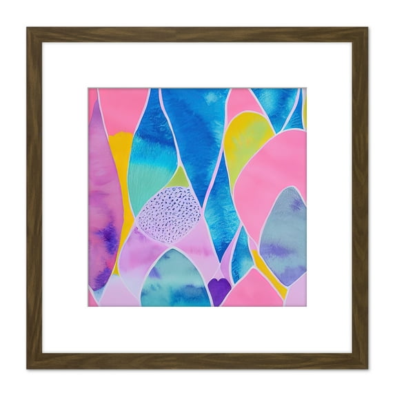 Colourful Abstract Watercolour Painting of Shapes in Pastel Colours Square Wooden Framed Wall Art Print Picture 8X8 Inch