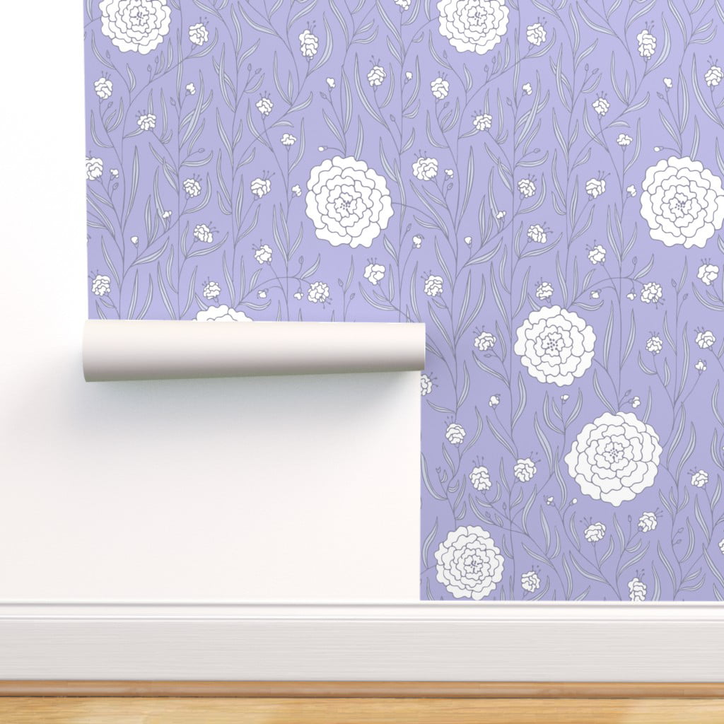 Peel & Stick Wallpaper 12ft x 2ft - Lavender White Victorian Flowers Floral  Whimsical Elegant Custom Removable Wallpaper by Spoonflower 