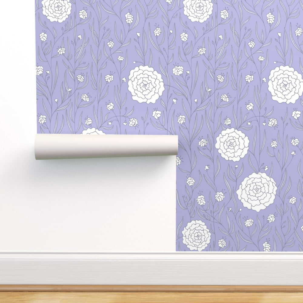 Peel-and-Stick Removable Wallpaper Victorian Floral Purple White