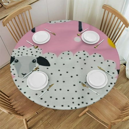 

Sheronv Sheep Polka Dots Stripes Round Tablecloth 100% Polyester Stain-Resistant Washable Indoor Outdoor for Restaurants Weddings Parties 54 -58