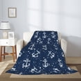 thumbnail image 2 of Throw Blanket for Couch Sofa and Bed, anchors waves navyblue Super Soft Plush Throw Blanket, Fuzzy Cuteness Comfy Warm Washable Flannel Blanket & Throws for All Season, 2 of 5