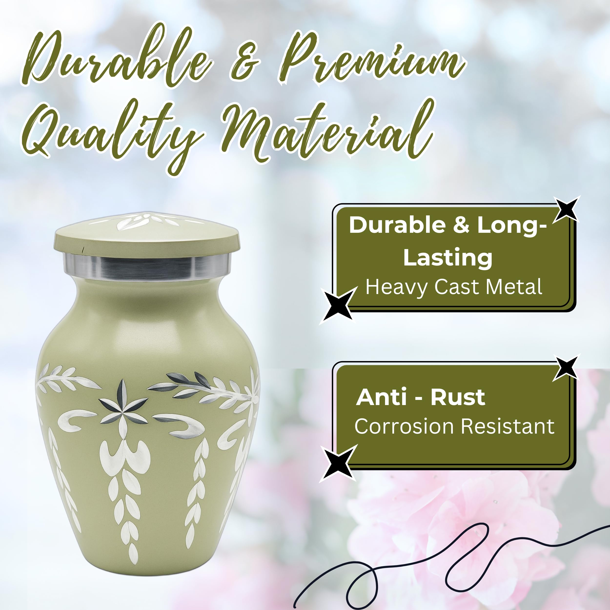 Nova Niche Off-White Bloom Metal Keepsake Cremation Urn with Handmade Floral Design Keepsake for Human Ashes with Velvet Box (3 in.)
