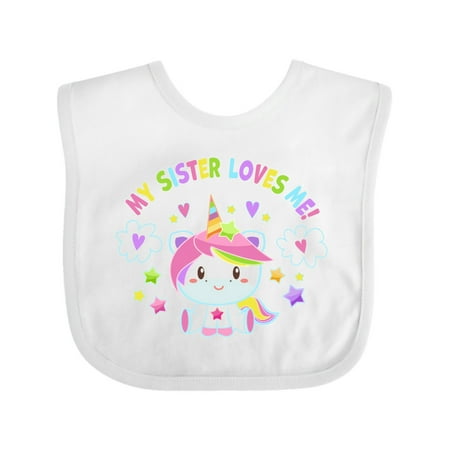 

Inktastic My Sister Loves Me with Cute Rainbow Unicorn Gift Baby Boy or Baby Girl Bib