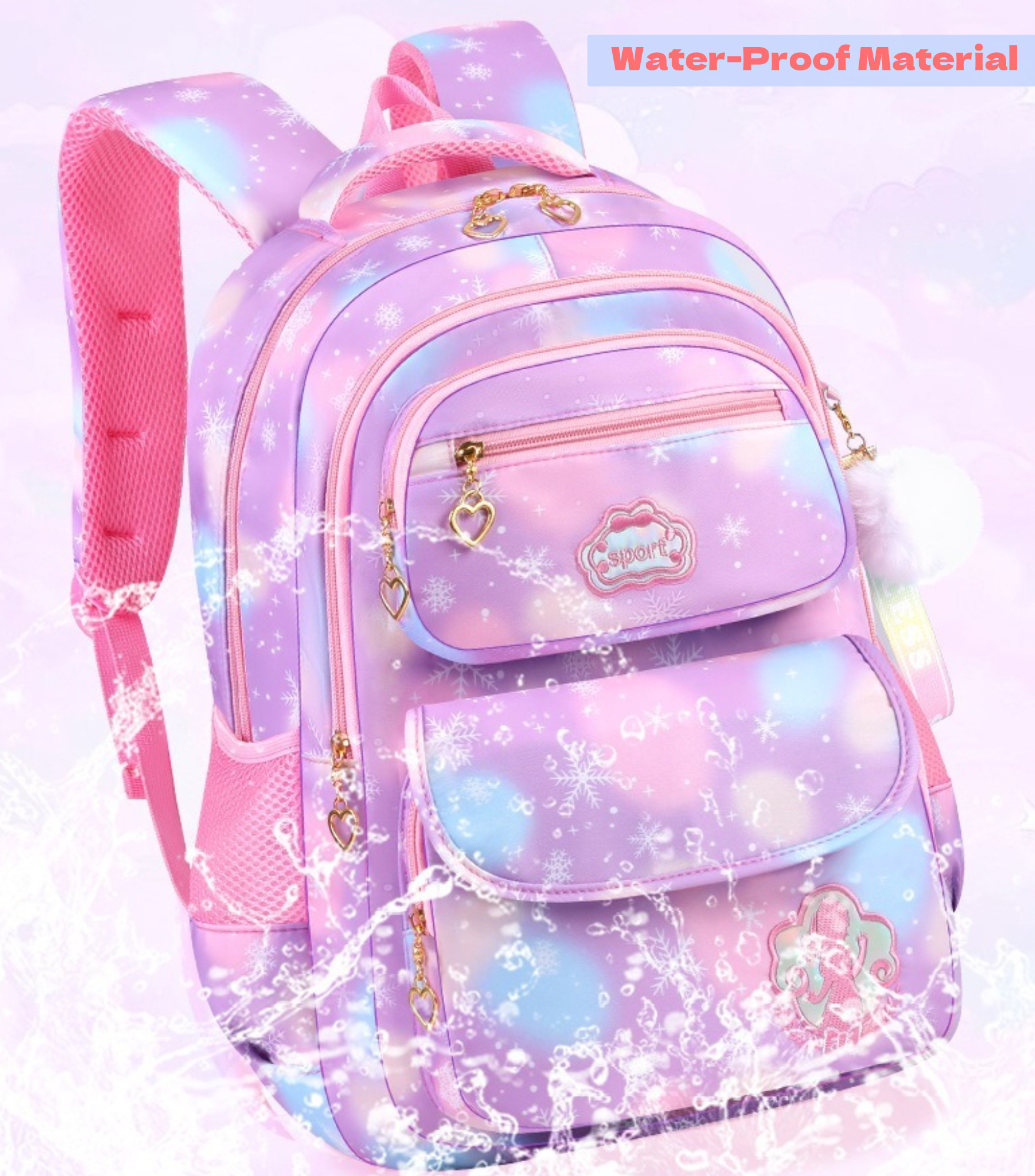 Mochila escolar para niñas, bonita, con múltiples bolsillos, púrpura 3