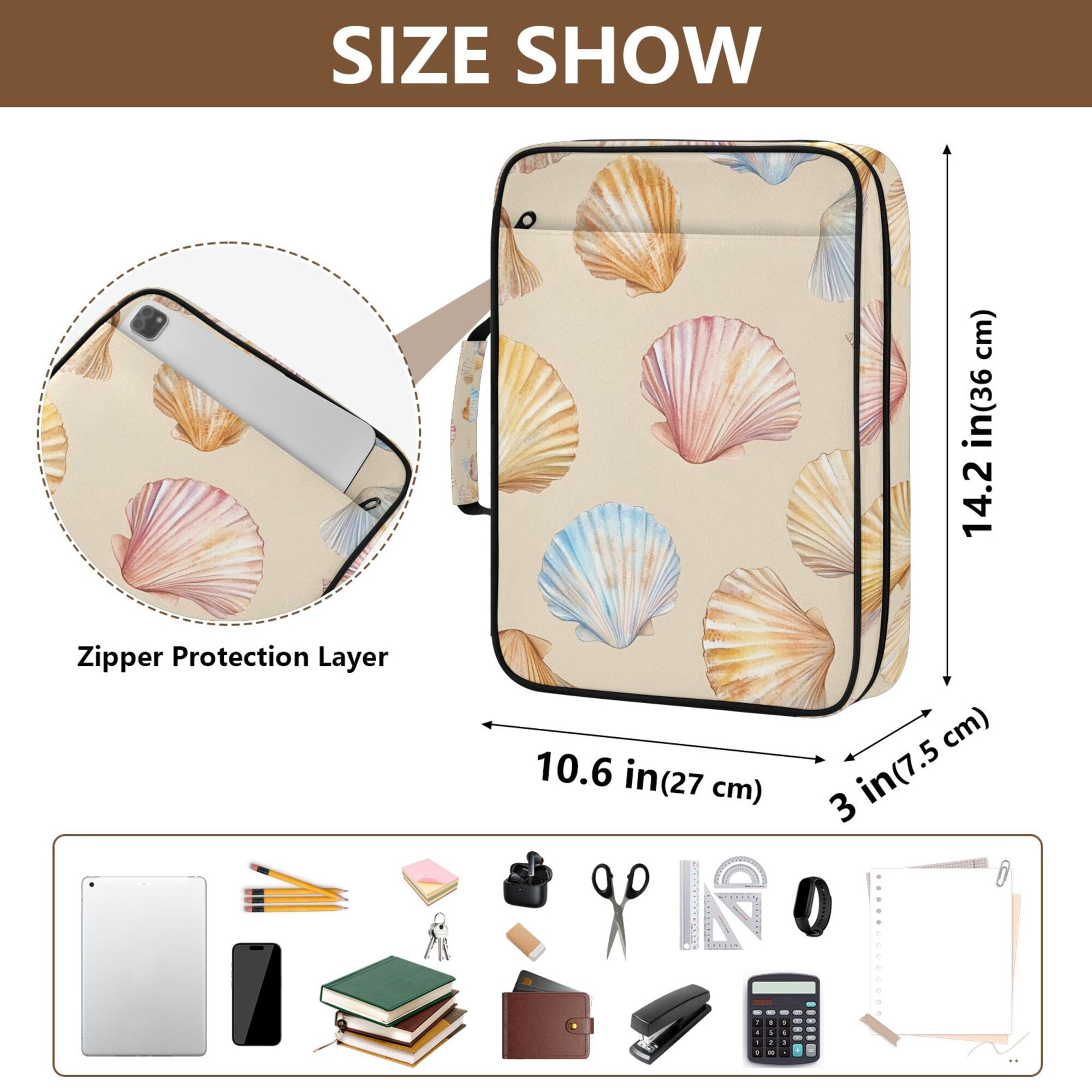 FORMRS Accordion File Folder A4 Size 7-Pocket Expanding Document Organizer Bag with 3 Ring Binder, Watercolor Seashell