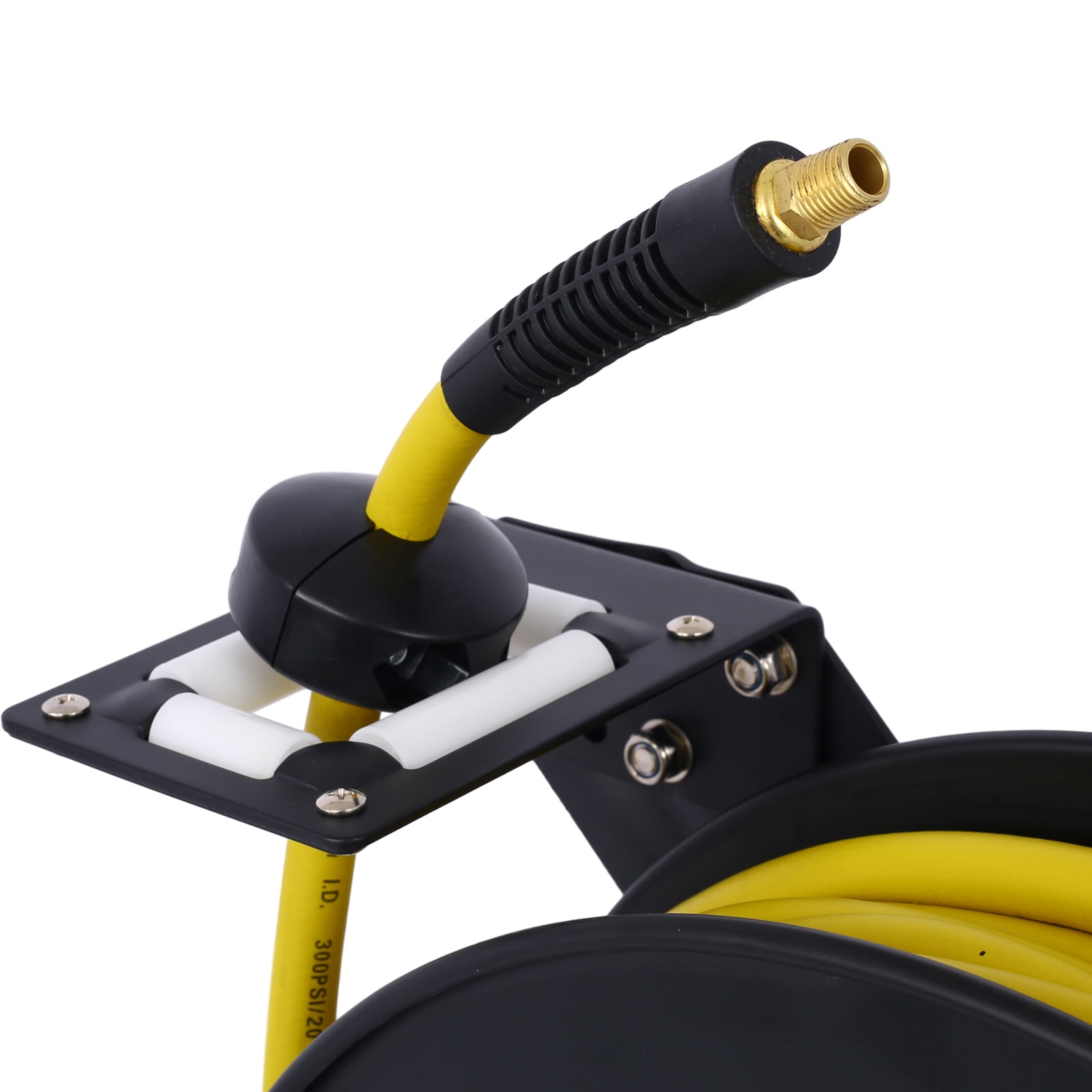Air Hose Retractable 3/8"x50' Rubber Hose, Heavy Duty Max 300PSI Industrial Steel Single Arm Construction Industrial Grade Rubber Hose