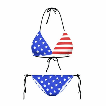 

Bathing Suit Swimsuit Women Bikini Swimwear Hanging Neck Flag Polyester Women s