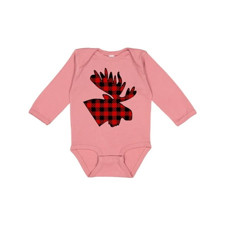 

Inktastic Moose Head in Red and Black Plaid Gift Baby Boy or Baby Girl Long Sleeve Bodysuit